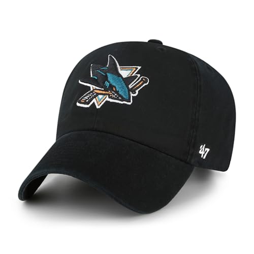 '47 NHL San Jose Sharks Clean Up Unisex-Baseballkappe, Verstellbar, Hochwertiges Design und Verarbeitung, Badge Logo, Black von '47