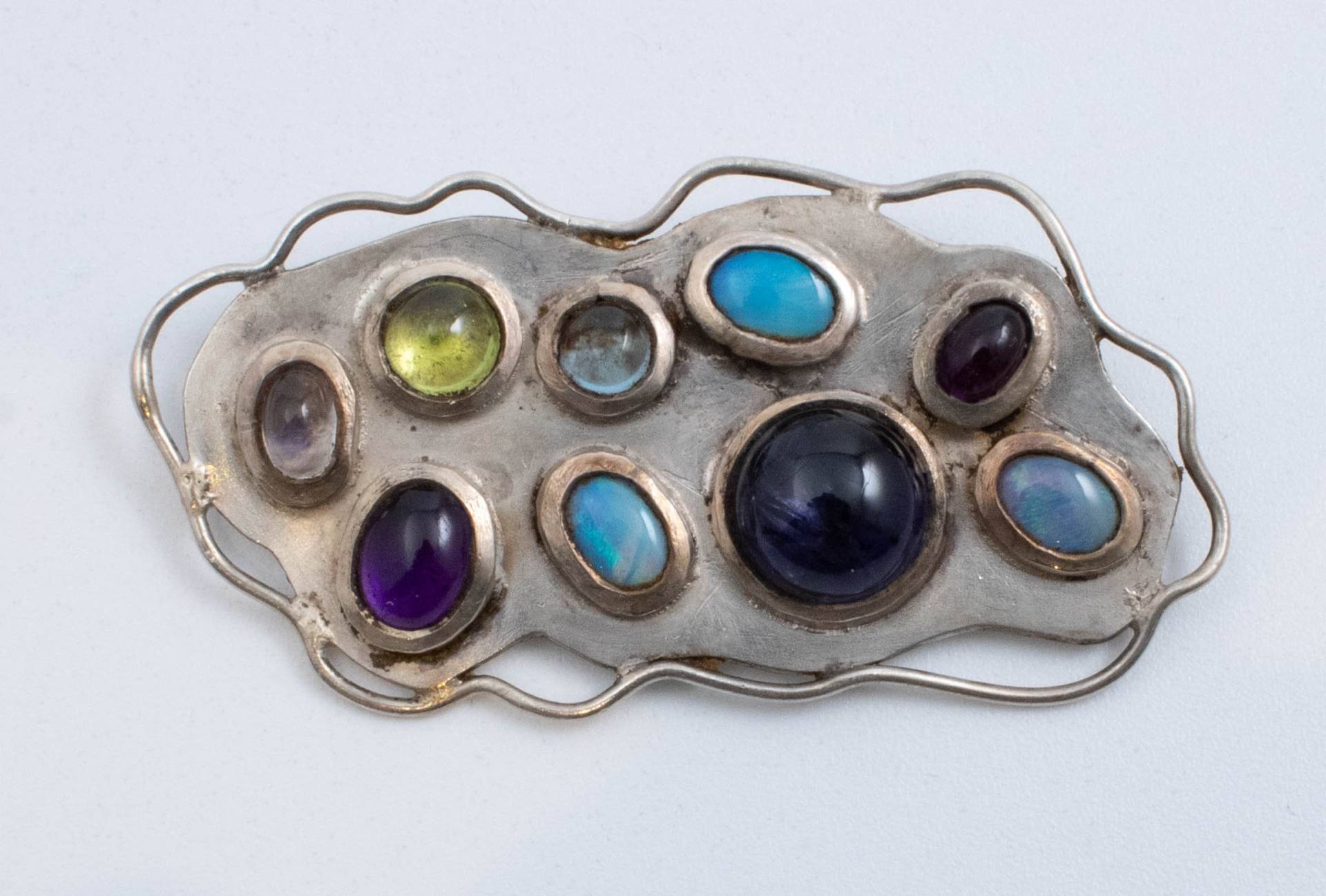 Vintage Sterling Silber Abstrakter Anhänger Mit Gelben & Blauen Steinen Vintage Sterling Silber Abstrakter Anhänger Mit Gelben & Blauen Steinen von 47silver