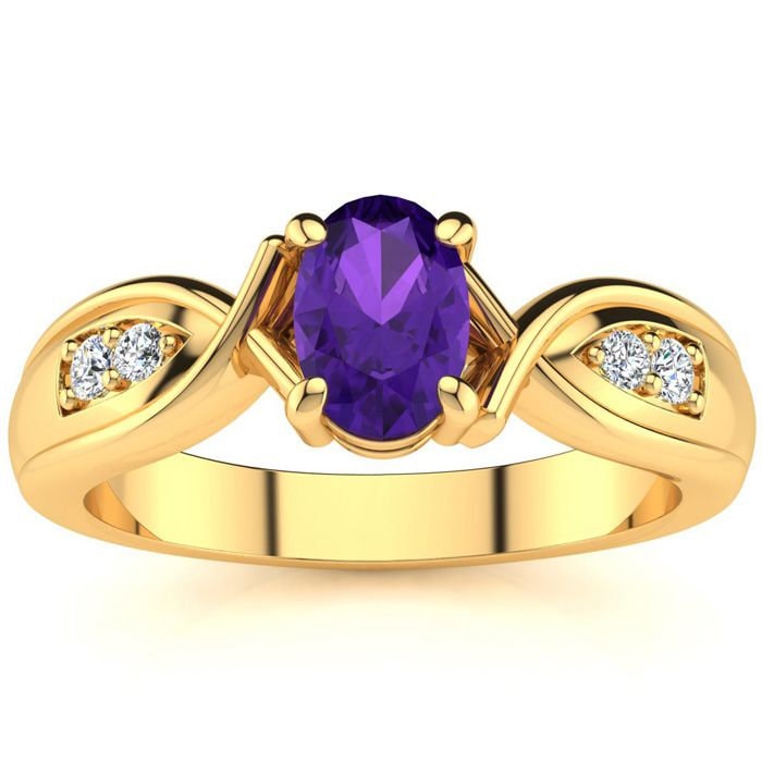 10 Karat Gelbgold 1 Oval Form Amethyst Und Vier Diamant Ring 10 Karat Gelbgold 1 Oval Form Amethyst Und Vier Diamant Ring von 47thStreetJewelry