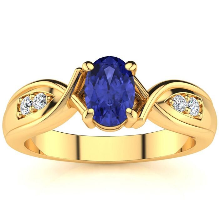 10 Karat Gelbgold 1 Oval Form Tansanit Und Vier Diamant Ring von 47thStreetJewelry