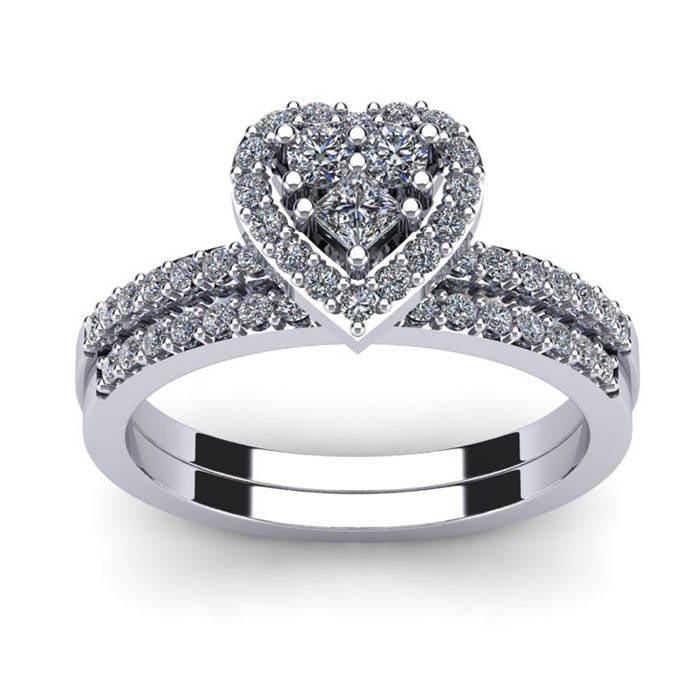 10K Weißgold 1/2 Karat Herzförmige Ring Set von 47thStreetJewelry