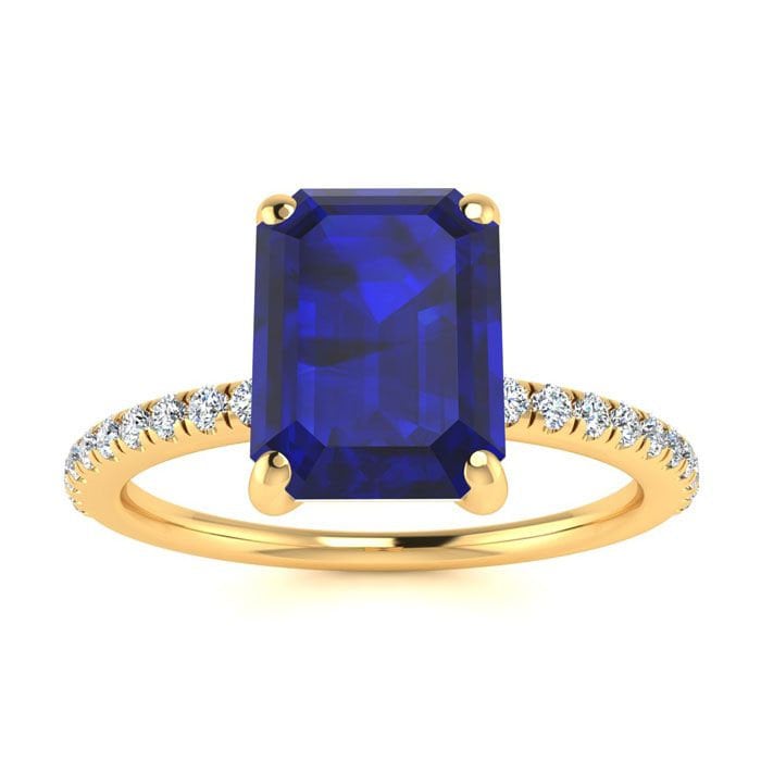 14 Karat Gelbgold 1 1/2 Smaragd Form Saphir Und Diamant Ring von 47thStreetJewelry