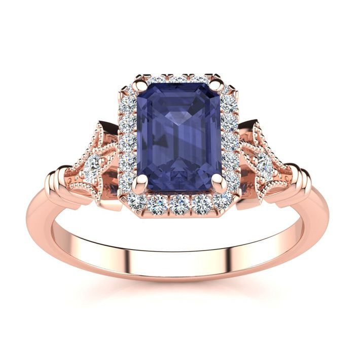 14 Karat Rose Gold 1 1/2 Smaragdschliff Tansanit Und Halo Diamant Vintage Ring 14 Karat Rose Gold 1 1/2 Smaragdschliff Tansanit Und Halo Diamant Vintage Ring von 47thStreetJewelry