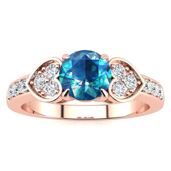 14 Karat Rose Gold 2/3 Blau Und Weiß Diamant Ring von 47thStreetJewelry