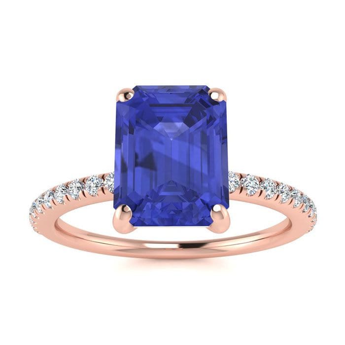 14 Karat Rose Gold 2 Smaragd Form Tansanit Und Diamant Ring 14 Karat Rose Gold 2 Smaragd Form Tansanit Und Diamant Ring von 47thStreetJewelry