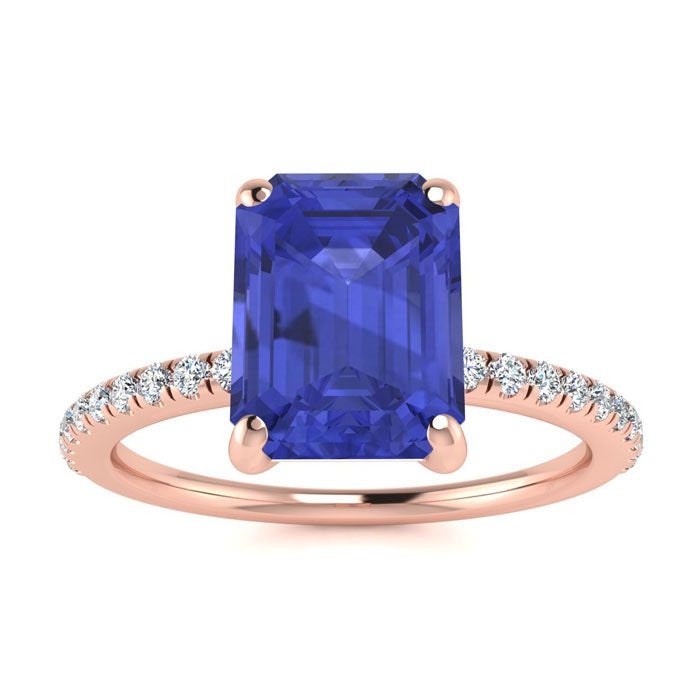 14 Karat Rose Gold 2 Smaragd Form Tansanit Und Diamant Ring von 47thStreetJewelry