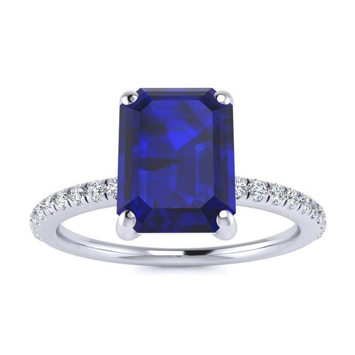 14 Karat Weißgold 1 1/2 Smaragd Form Saphir Und Diamant Ring von 47thStreetJewelry