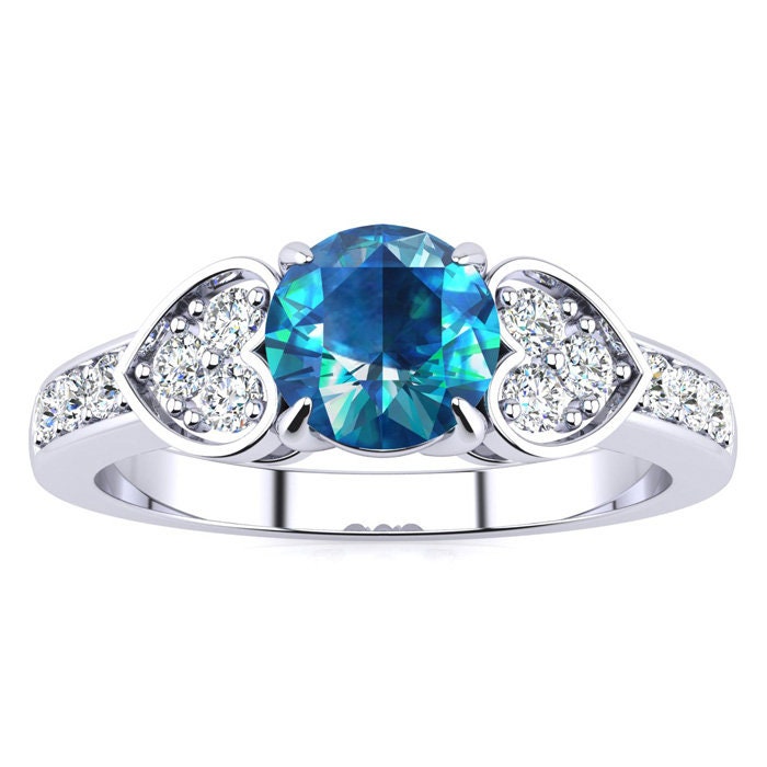 14 Karat Weißgold 2/3 Blau Und Weiß Diamant Ring von 47thStreetJewelry