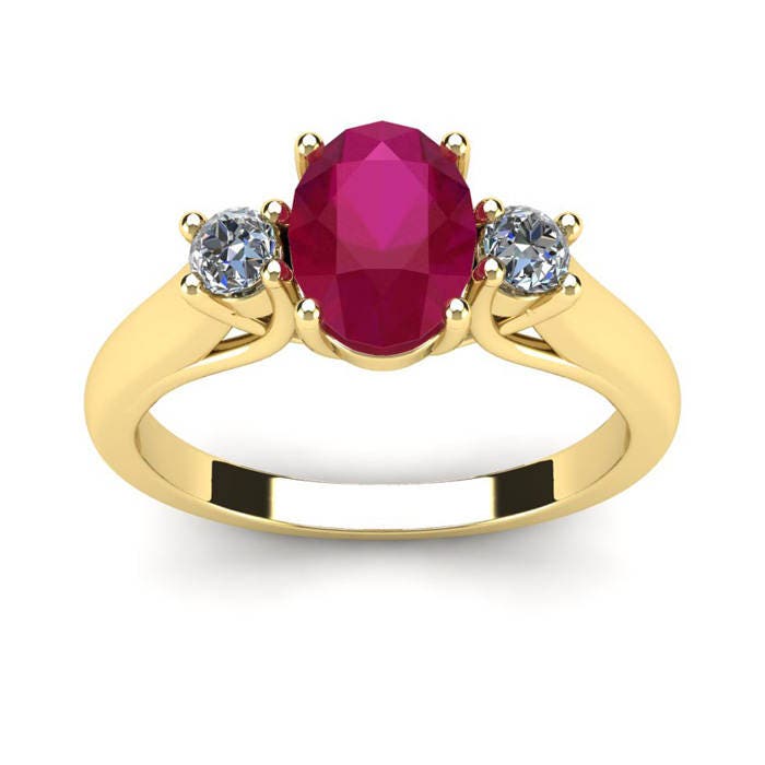 14K Gelbgold 1/5Ct Oval Rubin Und Zwei Diamanten Ring, Erhältlich in Den Größen 4 - 9, 5 von 47thStreetJewelry