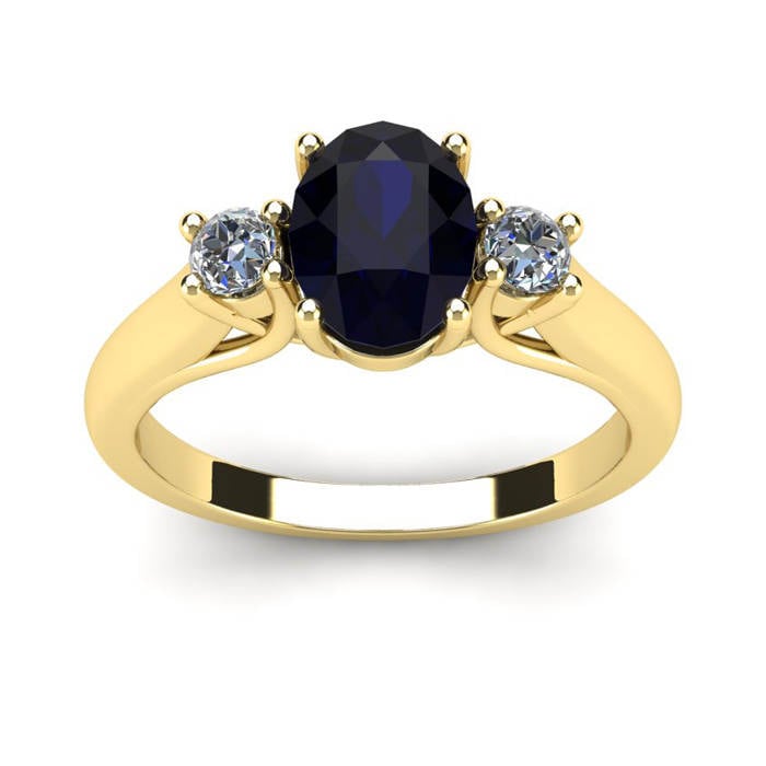 14K Gelbgold 1/5Ct Ovaler Saphir Und Zwei Diamanten Ring, Erhältlich in Den Größen 4 - 9, 5 von 47thStreetJewelry