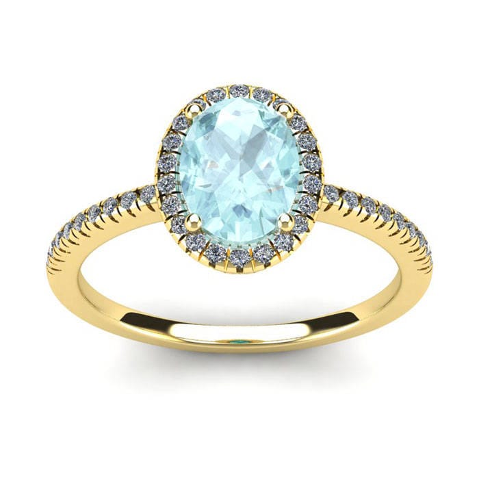 14K Gelbgold 1 1/3 Ct Oval Aquamarin Und Diamant Halo Ring von 47thStreetJewelry