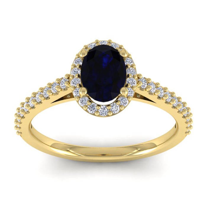 14K Gelbgold 1 1/3 Ct Oval Saphir Und Diamant Halo Ring von 47thStreetJewelry