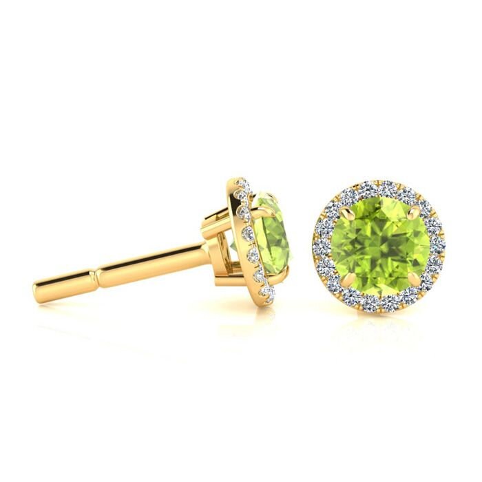 14K Gelbgold 1 1/4 Ct Runde Peridot Und Halo Diamant Ohrringe 14K Gelbgold 1 1/4 Ct Runde Peridot Und Halo Diamant Ohrringe von 47thStreetJewelry
