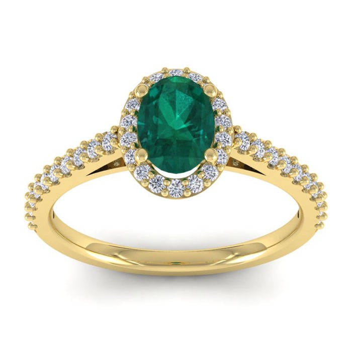 14K Gelbgold 1 Ct Oval Smaragd Und Diamant Halo Ring von 47thStreetJewelry