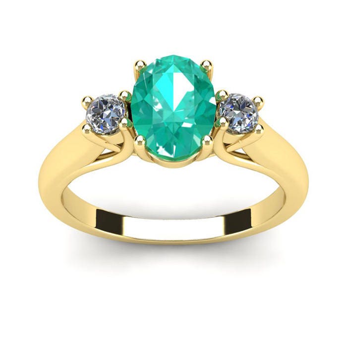 14K Gelbgold 1 Ct Oval Smaragd Und Zwei Diamant Ring, Erhältlich in Den Größen 4 - 9, 5 von 47thStreetJewelry