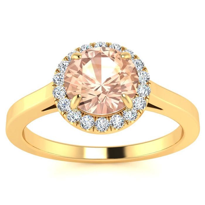 14K Gelbgold 1 Ct Runder Morganit Und Diamant Halo Ring 14K Gelbgold 1 Ct Runder Morganit Und Diamant Halo Ring von 47thStreetJewelry