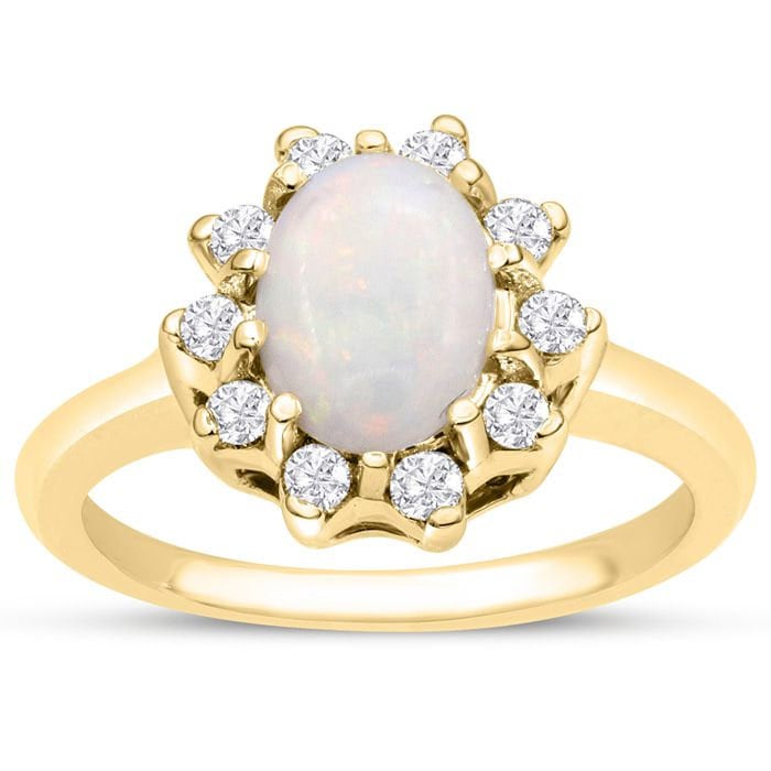 14K Gelbgold 1 Karat Opal Und Halo Diamant Ring von 47thStreetJewelry