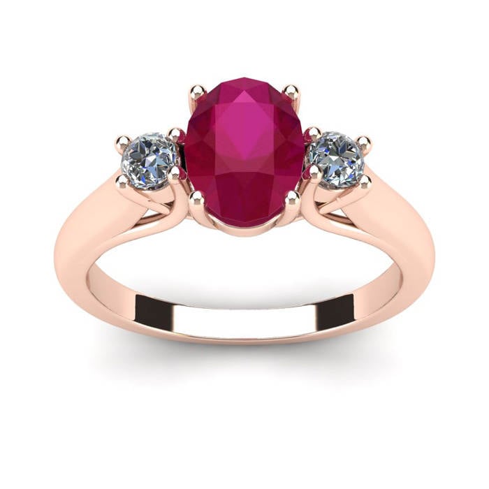 14K Rose Gold 1/5Ct Oval Rubin Und Zwei Diamanten Ring, Erhältlich in Den Größen 4 - 9, 5 von 47thStreetJewelry