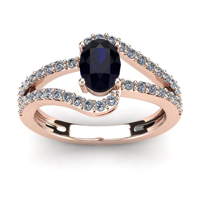 14K Rose Gold 1 1/2 Ct Oval Form Saphir Und Fancy Diamant Ring, Erhältlich in Den Größen 4 - 9, 5 von 47thStreetJewelry