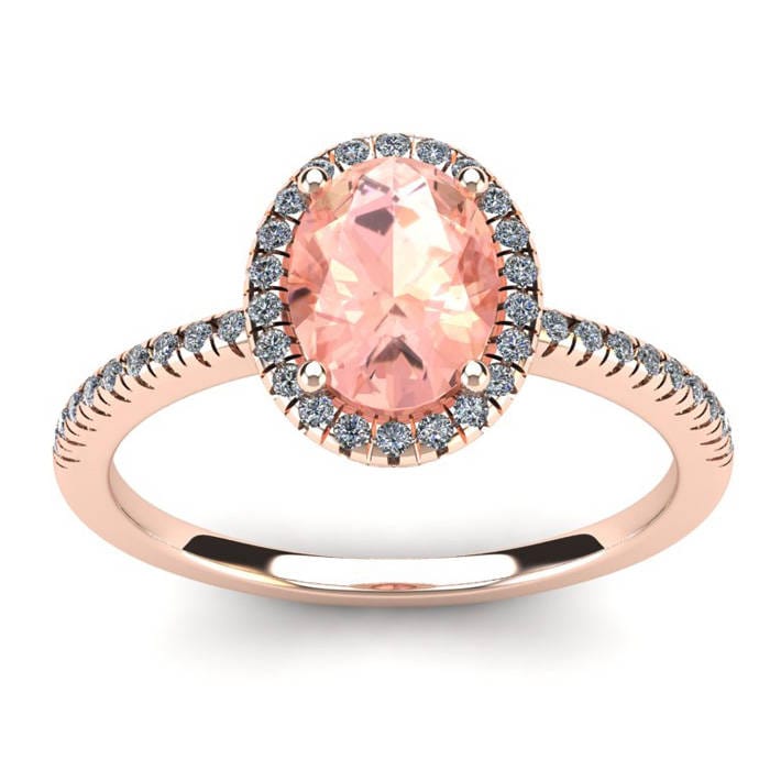 14K Rose Gold 1 1/3 Ct Oval Morganit Und Diamant Halo Ring 14K Rose Gold 1 1/3 Ct Oval Morganit Und Diamant Halo Ring von 47thStreetJewelry