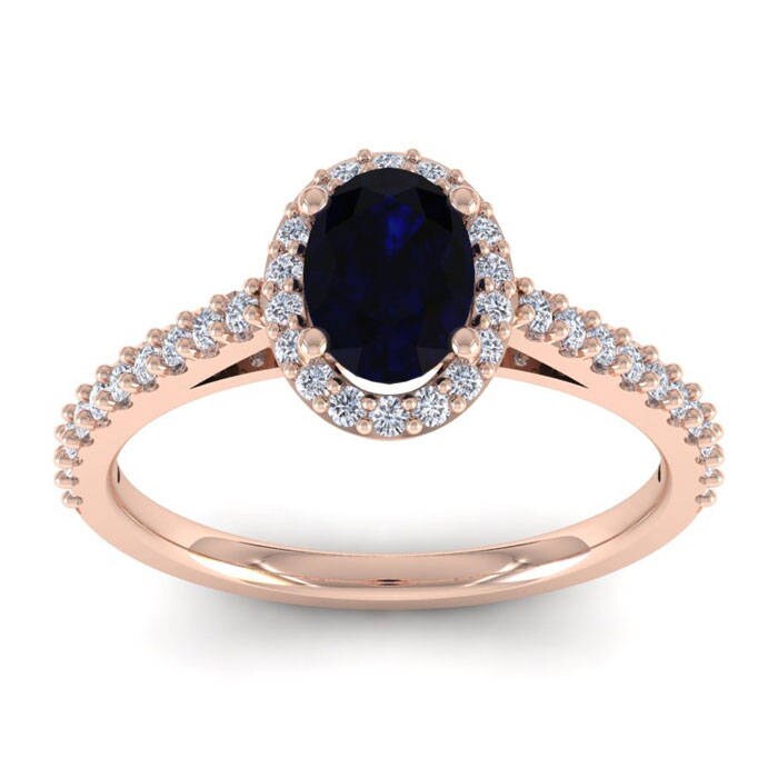 14K Rose Gold 1 1/3 Ct Oval Saphir Und Diamant Halo Ring 14K Rose Gold 1 1/3 Ct Oval Saphir Und Diamant Halo Ring von 47thStreetJewelry