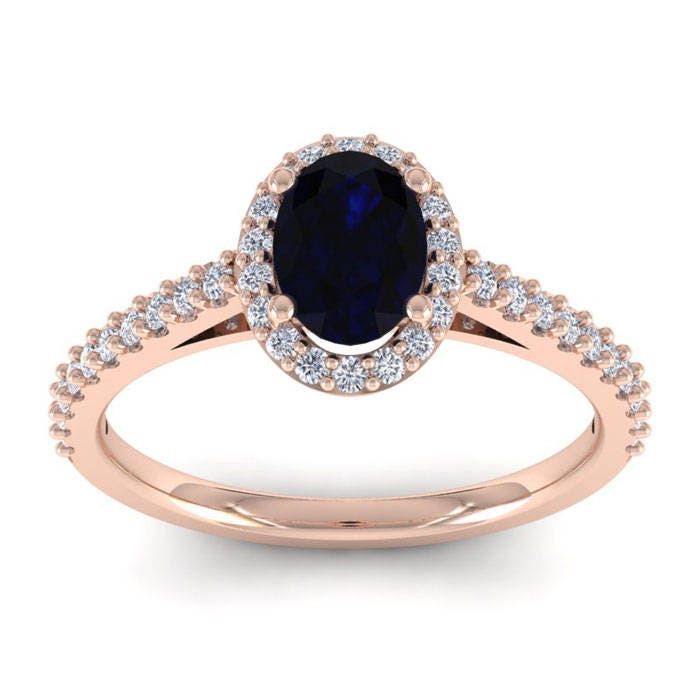 14K Rose Gold 1 1/3 Ct Oval Saphir Und Diamant Halo Ring von 47thStreetJewelry