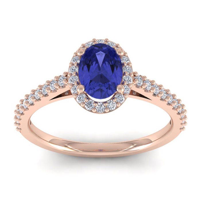 14K Rose Gold 1 1/4 Ct Oval Tansanit Und Diamant Halo Ring von 47thStreetJewelry