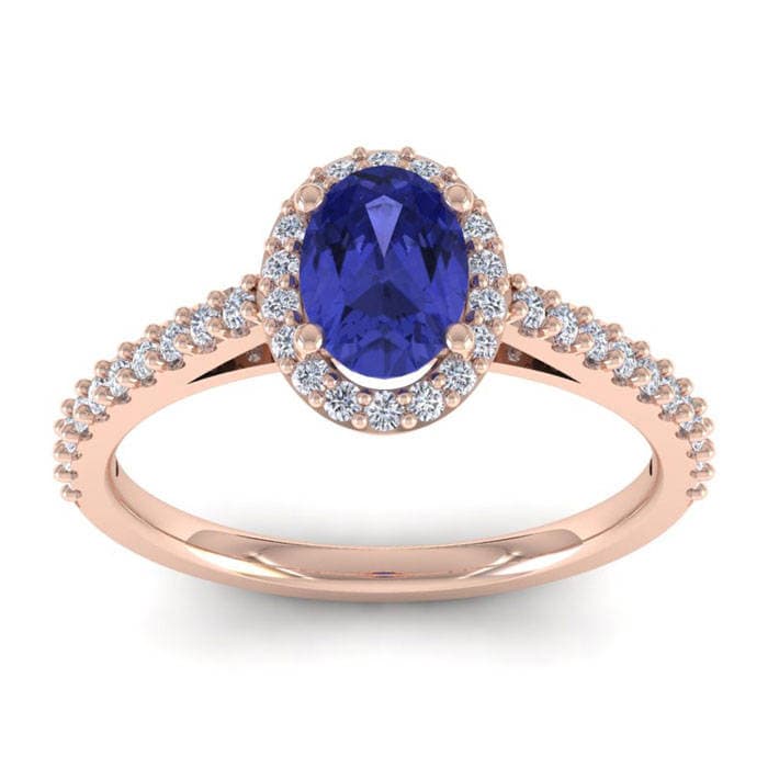 14K Rose Gold 1 1/4 Ct Oval Tansanit Und Diamant Halo Ring von 47thStreetJewelry