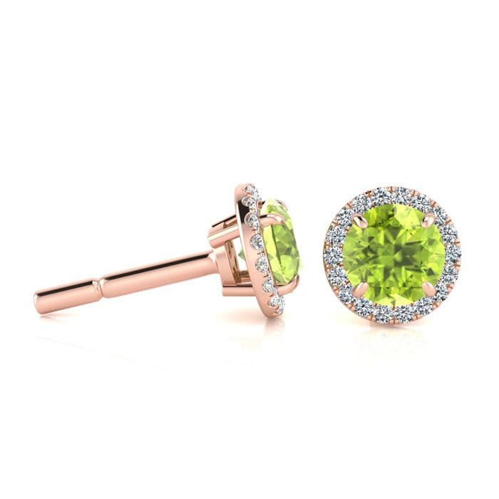 14K Rose Gold 1 1/4 Ct Runde Peridot Und Halo Diamant Ohrringe von 47thStreetJewelry