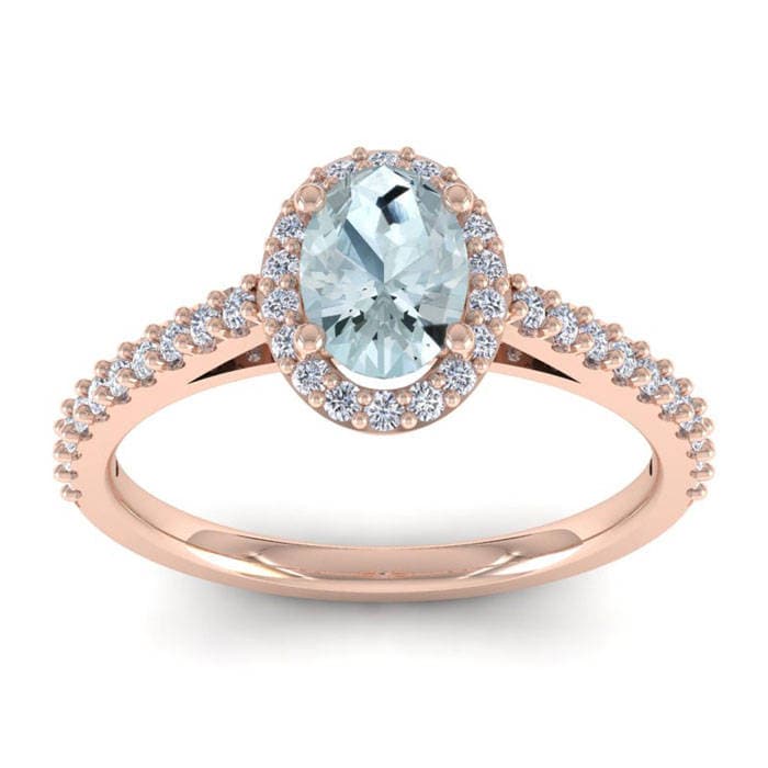 14K Rose Gold 1 Ct Oval Aquamarin Und Diamant Halo Ring von 47thStreetJewelry