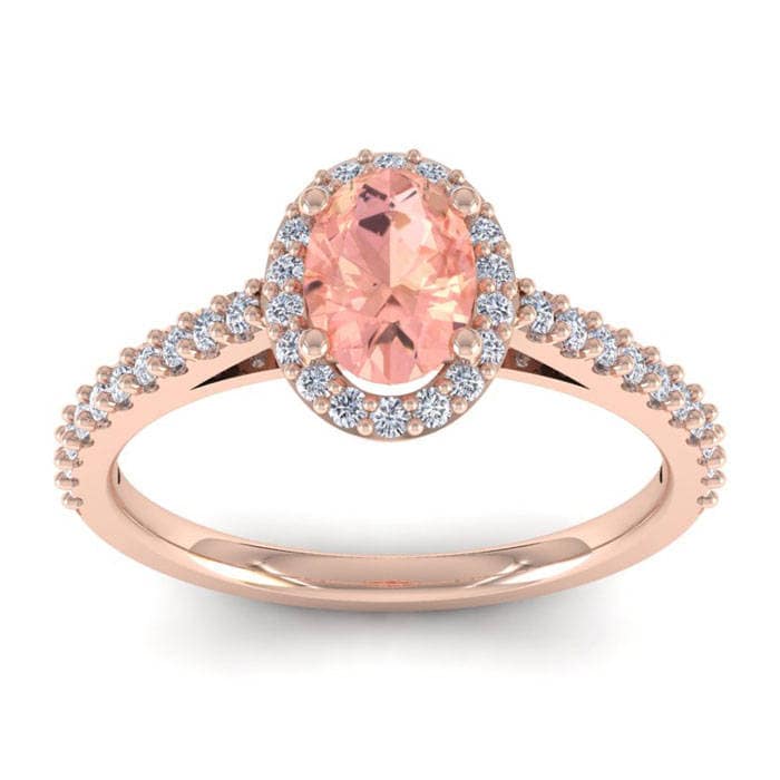 14K Rose Gold 1 Ct Oval Morganit Und Diamant Halo Ring 14K Rose Gold 1 Ct Oval Morganit Und Diamant Halo Ring von 47thStreetJewelry