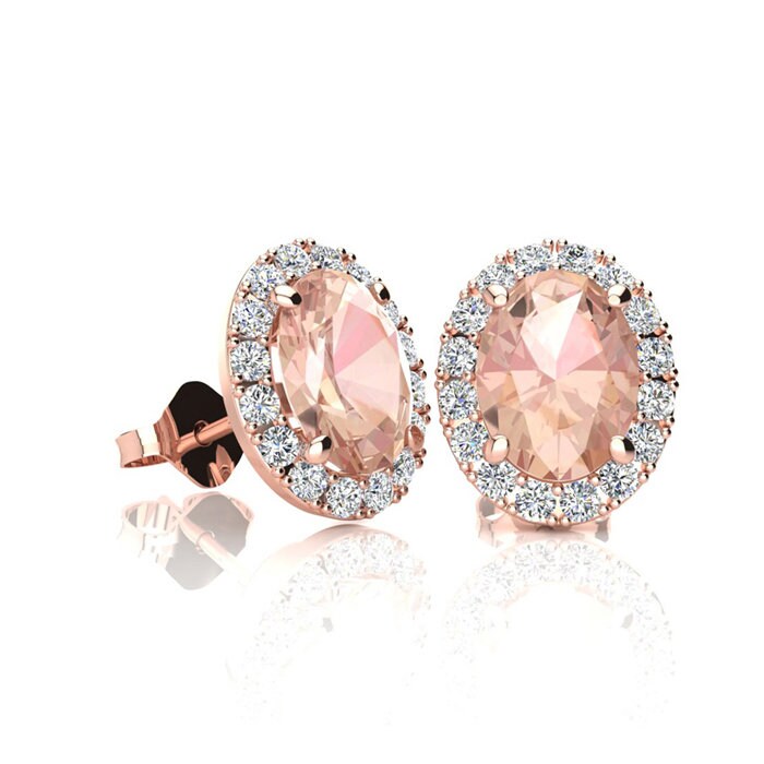 14K Rose Gold 1 Ct Oval Morganit Und Halo Diamant Ohrringe von 47thStreetJewelry
