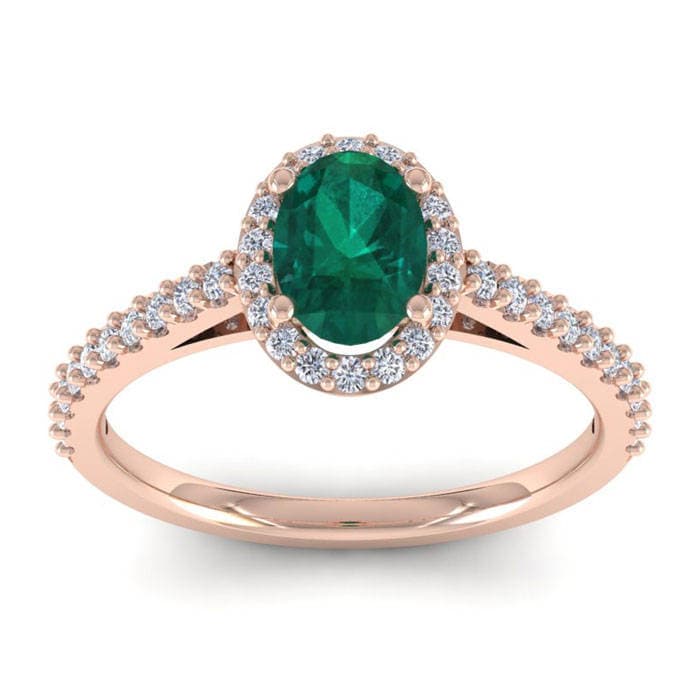 14K Rose Gold 1 Ct Oval Smaragd Und Diamant Halo Ring von 47thStreetJewelry