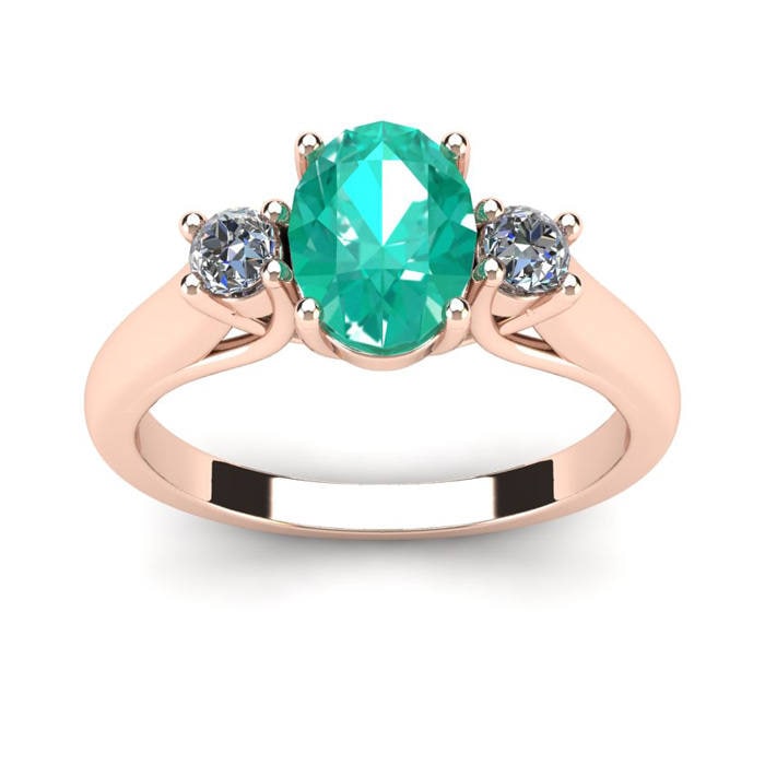 14K Rose Gold 1 Ct Oval Smaragd Und Zwei Diamant Ring, Erhältlich in Den Größen 4 - 9, 5 von 47thStreetJewelry