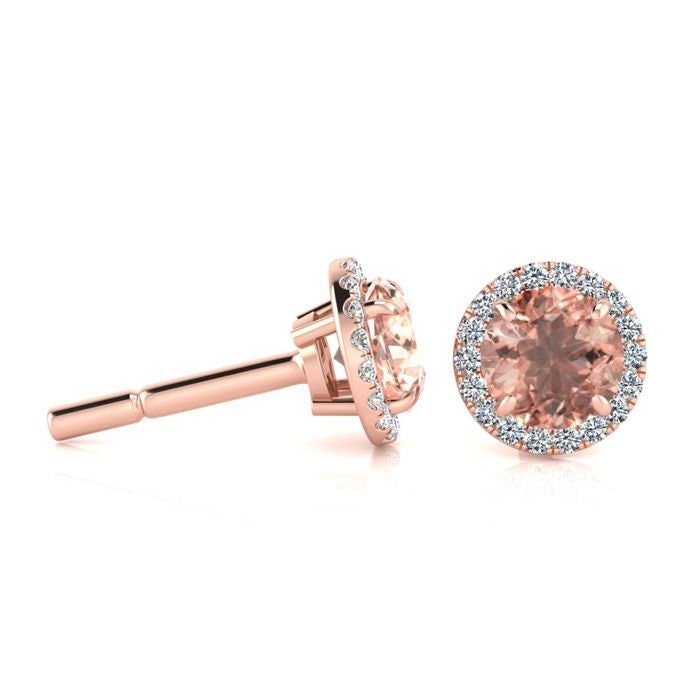 14K Rose Gold 1 Ct Runde Morganit Und Halo Diamant Ohrringe von 47thStreetJewelry