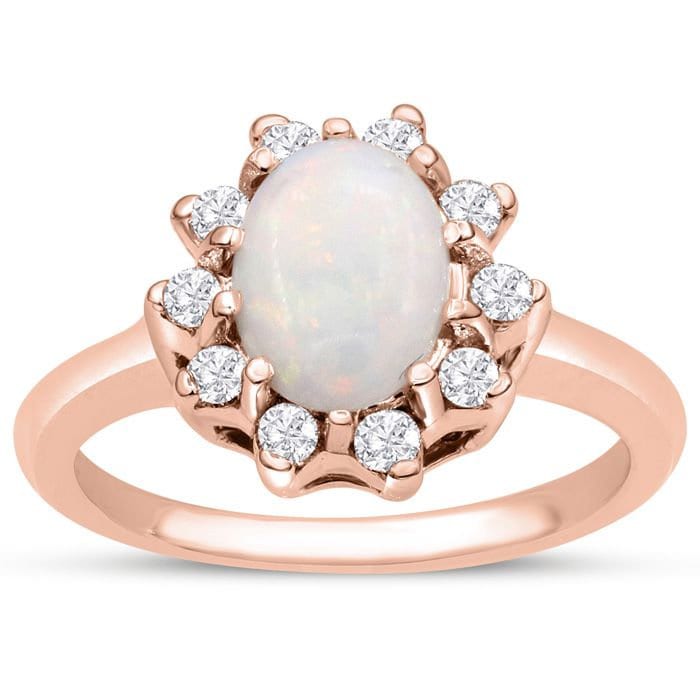 14K Rose Gold 1 Karat Opal Und Halo Diamant Ring von 47thStreetJewelry