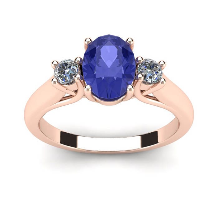 14K Rose Gold 1.15 Ct Oval Tansanit Und Zwei Diamanten Ring, Erhältlich in Den Größen 4 - 9, 5 von 47thStreetJewelry