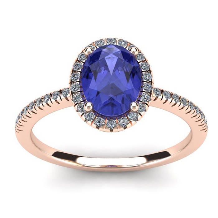 14K Rose Gold 1.50 Ct Oval Tansanit Und Diamant Halo Ring von 47thStreetJewelry