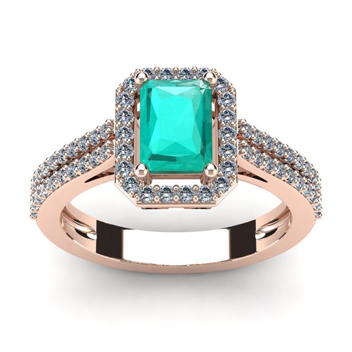 14K Roségold 1 1/3 Ct Smaragdschliff Smaragd Und Halo Diamant Ring, Erhältlich in Den Größen 4 - 9, 5 14K Roségold 1 1/3 Ct Smaragdschliff Smaragd Und Halo Diamant Ring, Erhältlich in Den Größen 4 - 9, 5 von 47thStreetJewelry