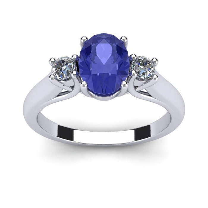14K Weißgold 1, 15 Kt Oval Tansanit Und Zwei Diamanten Ring, Erhältlich in Den Größen 4 - 9, 5 14K Weißgold 1, 15 Kt Oval Tansanit Und Zwei Diamanten Ring, Erhältlich in Den Größen 4 - 9, 5 von 47thStreetJewelry