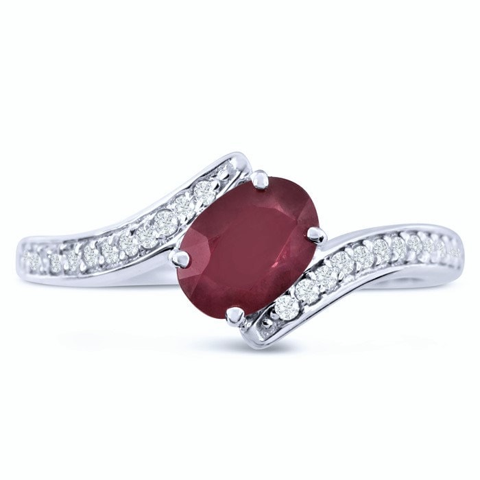 14K Weißgold 1/5Ct Oval Rubin Und Diamant Byte-Ring, Erhältlich in Den Größen 4 - 9, 5 von 47thStreetJewelry