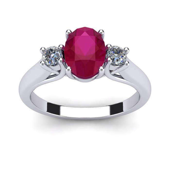14K Weißgold 1/5Ct Oval Rubin Und Zwei Diamanten Ring, Erhältlich in Den Größen 4 - 9, 5 von 47thStreetJewelry