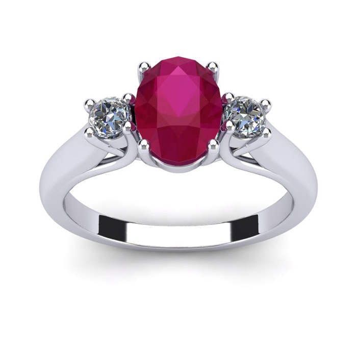 14K Weißgold 1/5Ct Oval Rubin Und Zwei Diamanten Ring, Erhältlich in Den Größen 4 - 9, 5 von 47thStreetJewelry