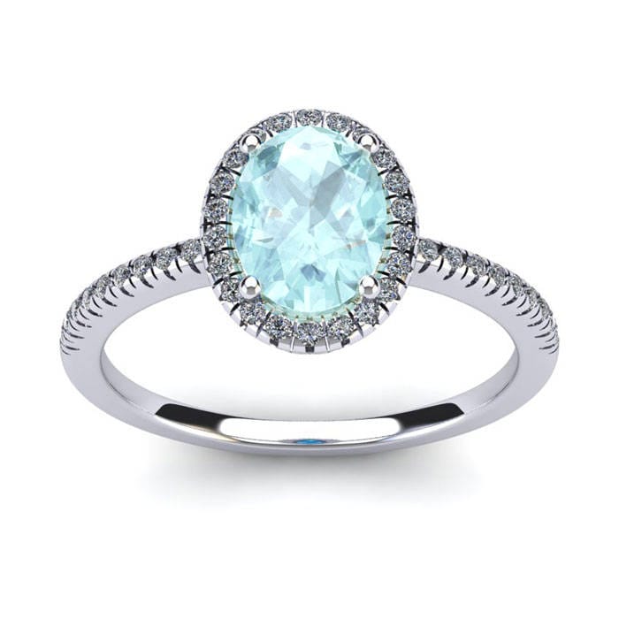 14K Weißgold 1 1/3 Ct Oval Aquamarin Und Diamant Halo Ring von 47thStreetJewelry