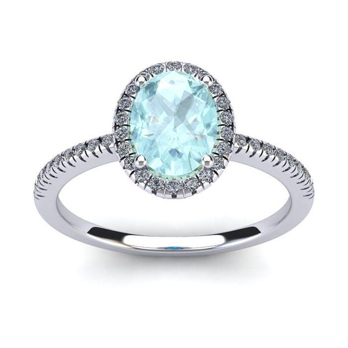14K Weißgold 1 1/3 Ct Oval Aquamarin Und Diamant Halo Ring von 47thStreetJewelry