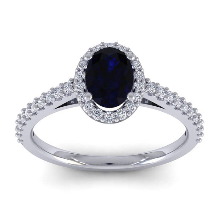 14K Weißgold 1 1/3 Ct Oval Saphir Und Diamant Halo Ring von 47thStreetJewelry