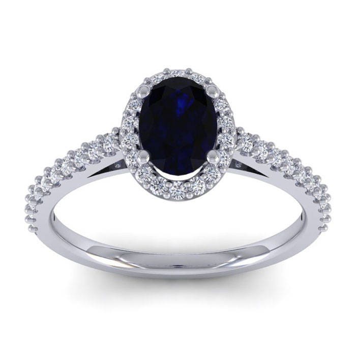 14K Weißgold 1 1/3 Ct Oval Saphir Und Diamant Halo Ring von 47thStreetJewelry