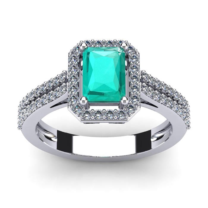 14K Weißgold 1 1/3 Ct Smaragdschliff Smaragd Und Halo Diamant Ring, Erhältlich in Den Größen 4 - 9, 5 von 47thStreetJewelry