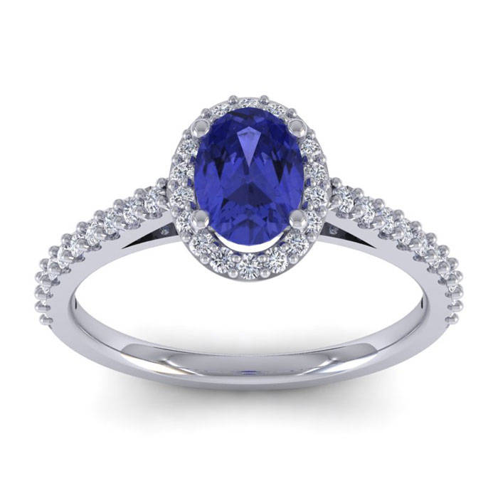 14K Weißgold 1 1/4 Ct Oval Tansanit Und Diamant Halo Ring von 47thStreetJewelry