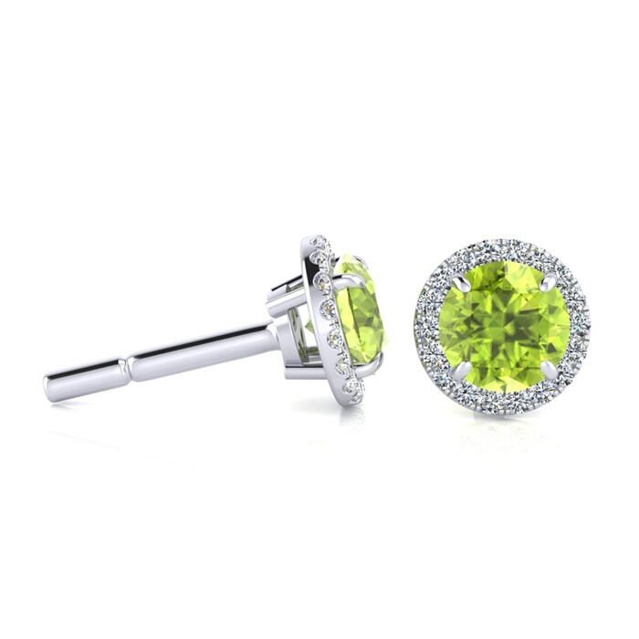 14K Weißgold 1 1/4 Ct Runde Peridot Und Halo Diamant Ohrringe 14K Weißgold 1 1/4 Ct Runde Peridot Und Halo Diamant Ohrringe von 47thStreetJewelry